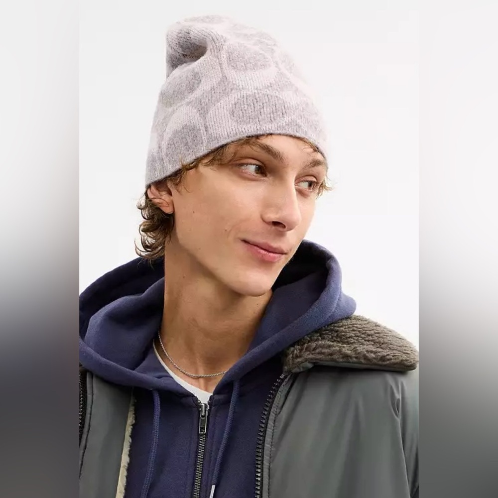 NWT - COACH Beanie - Grey Birch - Wool Knit Winter Hat Beanie Luxury Trend * NEW - Picture 5 of 5